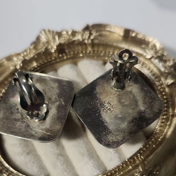 Green and Sterling Silver Square Earrings 925 Mexico - Picture 4 of 4